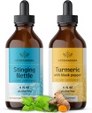 HERBAMAMA Herbal Liquid Drops Kit - Ensemble de Nettle Sting et Curcumine Curcumine Turcuma Teinture 4 fl oz - Vegan, non-OGM, sans sucre et sans alcool - 2 Pack