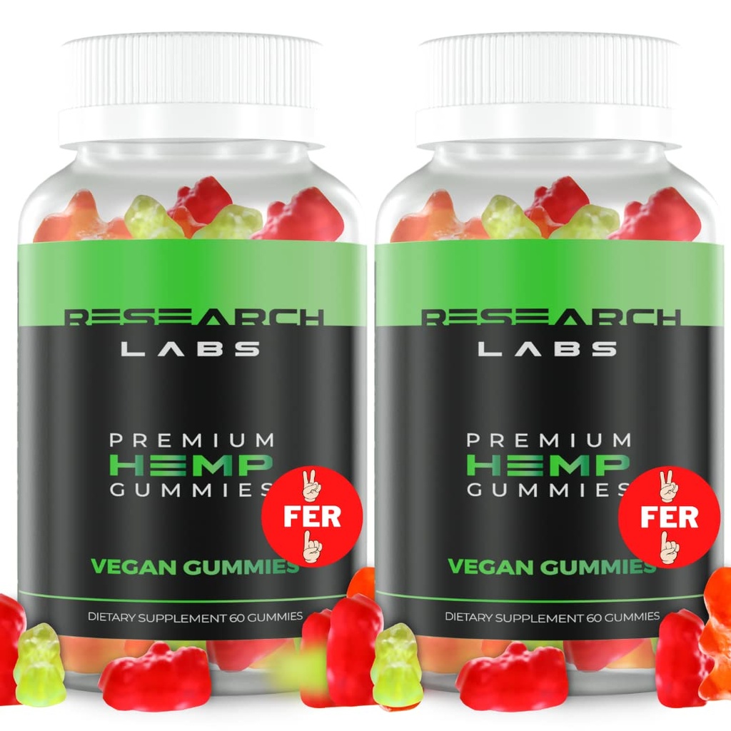 Laboratoires de recherche - Gommies de chanvre Premium 120 Comte, 2 Fer 1 Ad. Formule avancée avec 500 000 Mélange d'extraits. Naturel - Aide les maux du corps, l'inquiétude et de se sentir calme