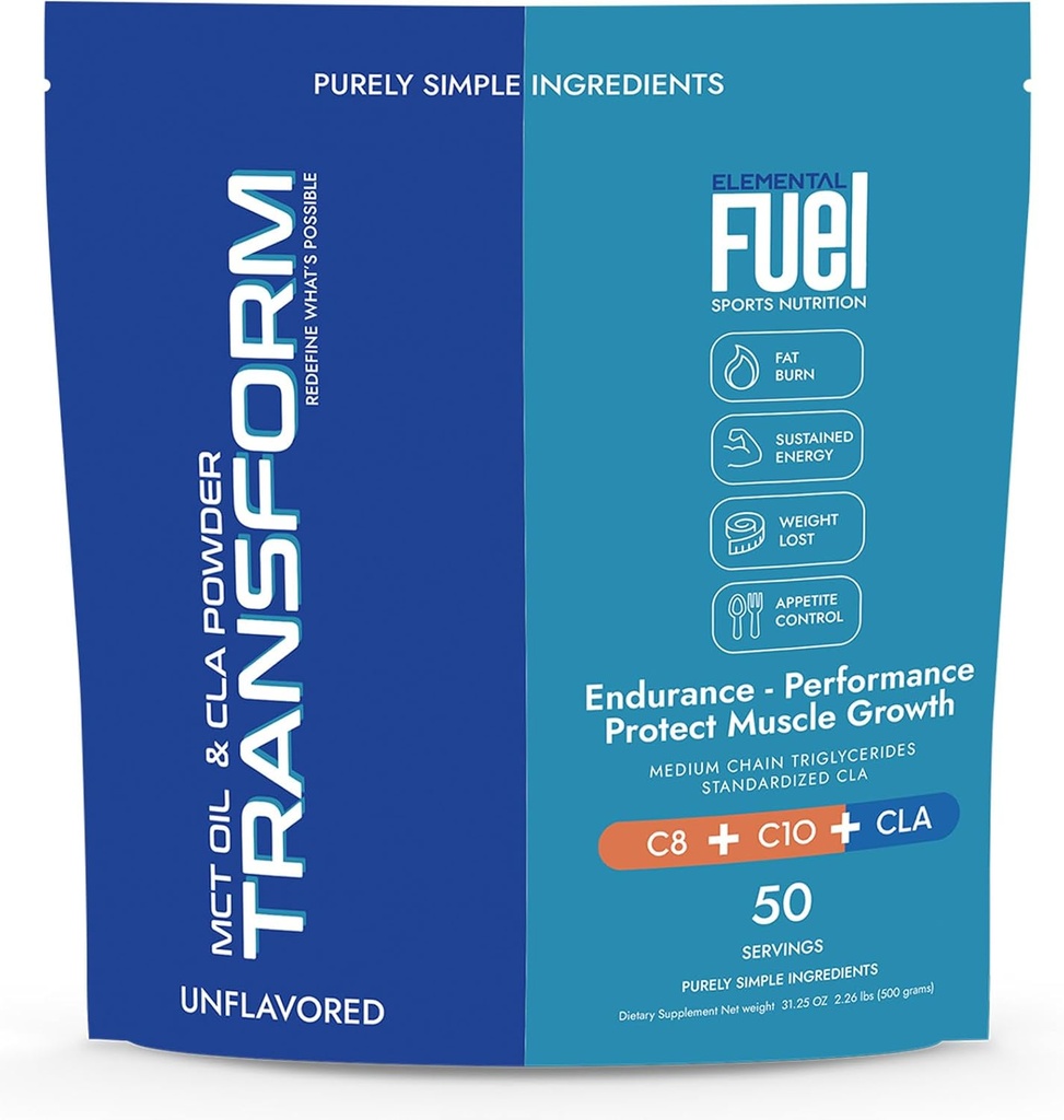 Transformieren Sie MCT Oil & CLA Blend Nutrition - Unterstützt gesundes Gewicht-Management Lean Muskelmasse, Non-GMO, Gluten-Free, 50 Portionen