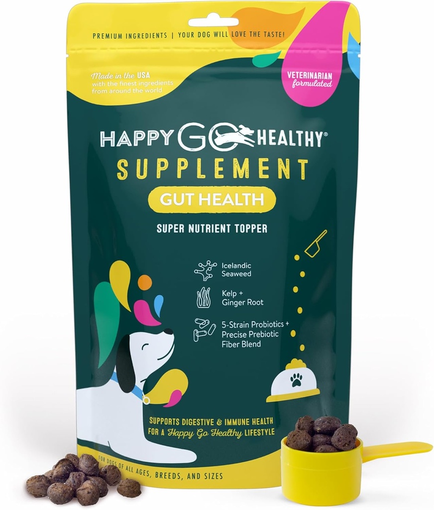 Dog Gut Health Probiotics Supplement | Verbessert Verdauungs-Gesundheit und Immunsystem Unterstützung für Hunde und Welpen | Alle natürlichen Zutaten Tasty Kibble Hundefutter Topper | 60 Count Pack