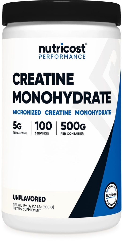 Nutricost Creatine Monohydrate Poudre micronisée 500G, 5000mg par portion (5g) - 100 portions, 17,9 Oz