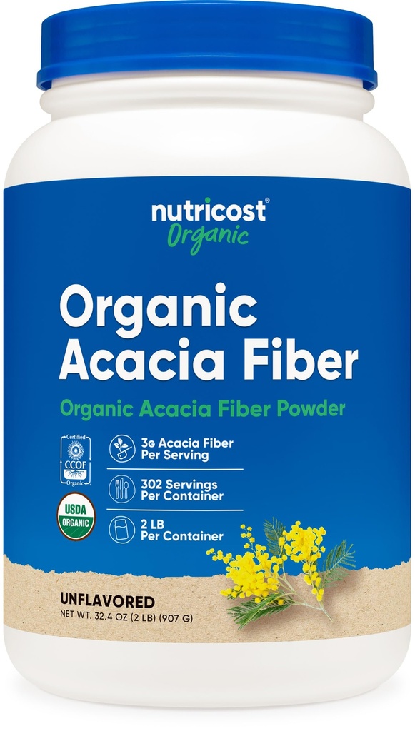 Nutricost Organic Acacia Fiber Powder (2 LB) - USDA Certified Organic, Non-GMO, Glutenfrei