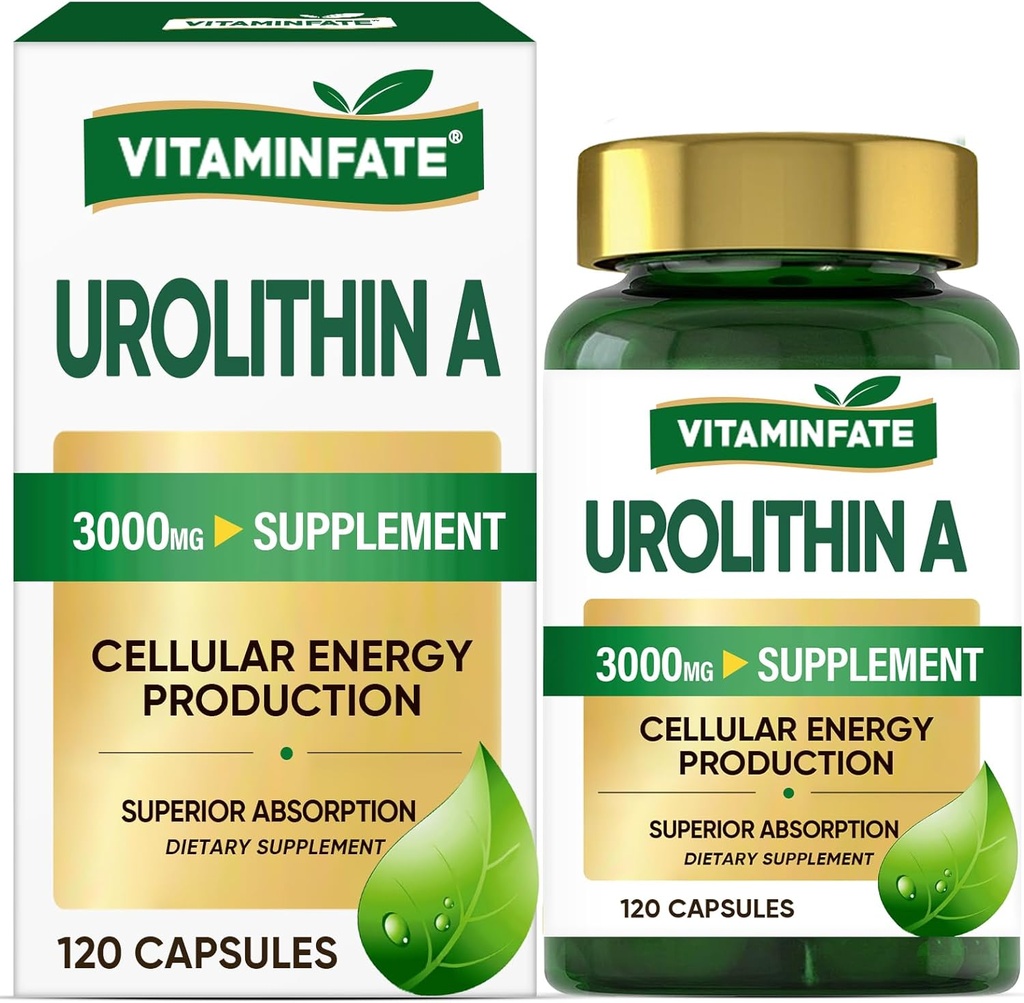 3000 MG Urolithin Un supplément - 120 capsules soutient l'antioxydant, le vieillissement en santé amélioré, le mitochondrial, la réparation cellulaire pour les hommes et les femmes