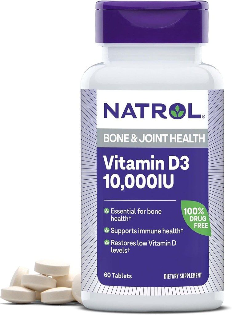 Natrol Vitamin D3 10.000 IU Tabletten, unterstützen Sie Ihre Immungesundheit, 60 Zähler