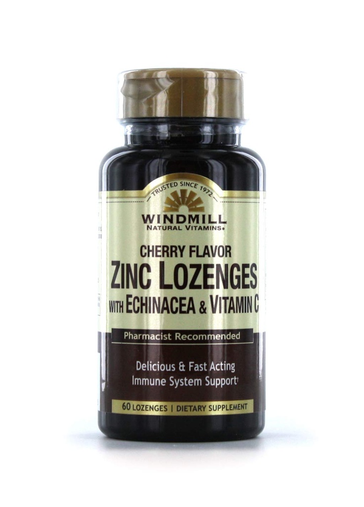 Windmühle Vitamine Zink Lozenges mit Echinacea & Vitamin C - Kirsche Flavor, 60 Lozenges, 60 Servierungen, 60 Zähler
