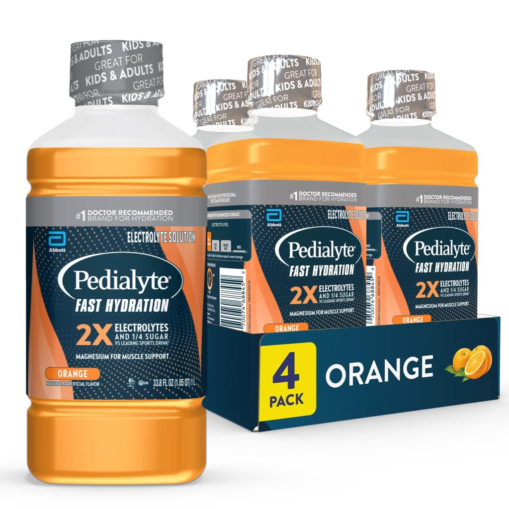 Pedialyte Fast Hydration Elektrolytlösung, Orange, Hydration Drink, 33.8 Fl Oz (Pack mit 4)