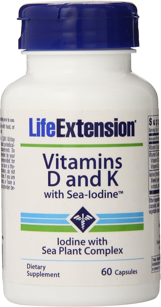 Vitamines D et K de prolongation de vie avec l'iode de mer, 60 gélules