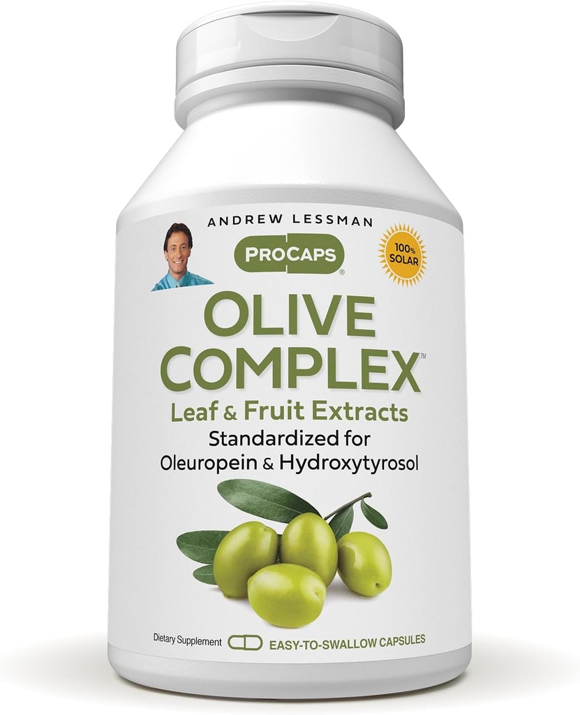 ANDREW MOINSMAN Olive Complex - 240 Capsules - Extraits de feuilles et de fruits. Standardisé pour Oleuropein et Hydroxytyrosol pour soutenir la santé cardiovasculaire et immunitaire. Petites capsules faciles à avaler