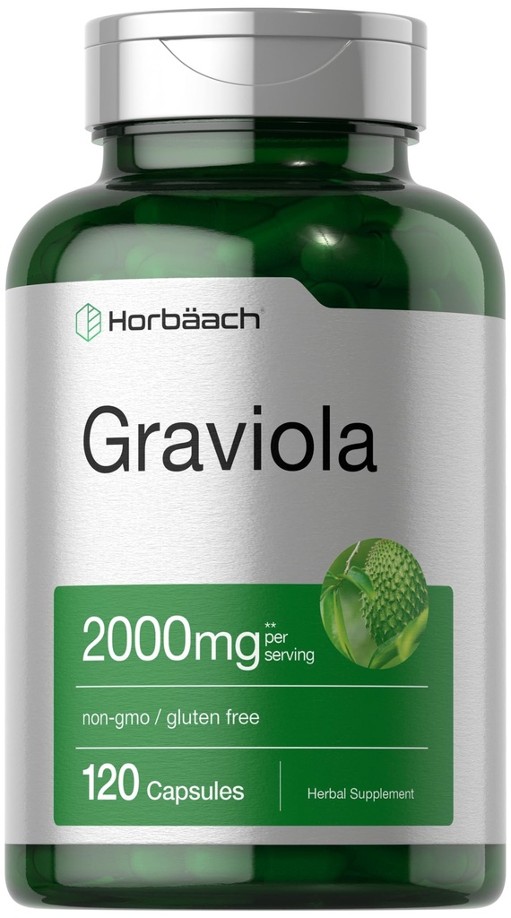 Horbäach Graviola Kapseln | 2000 mg | 120 Count | Non-GMO, Gluten Free | Soursop (Annona Muricata)