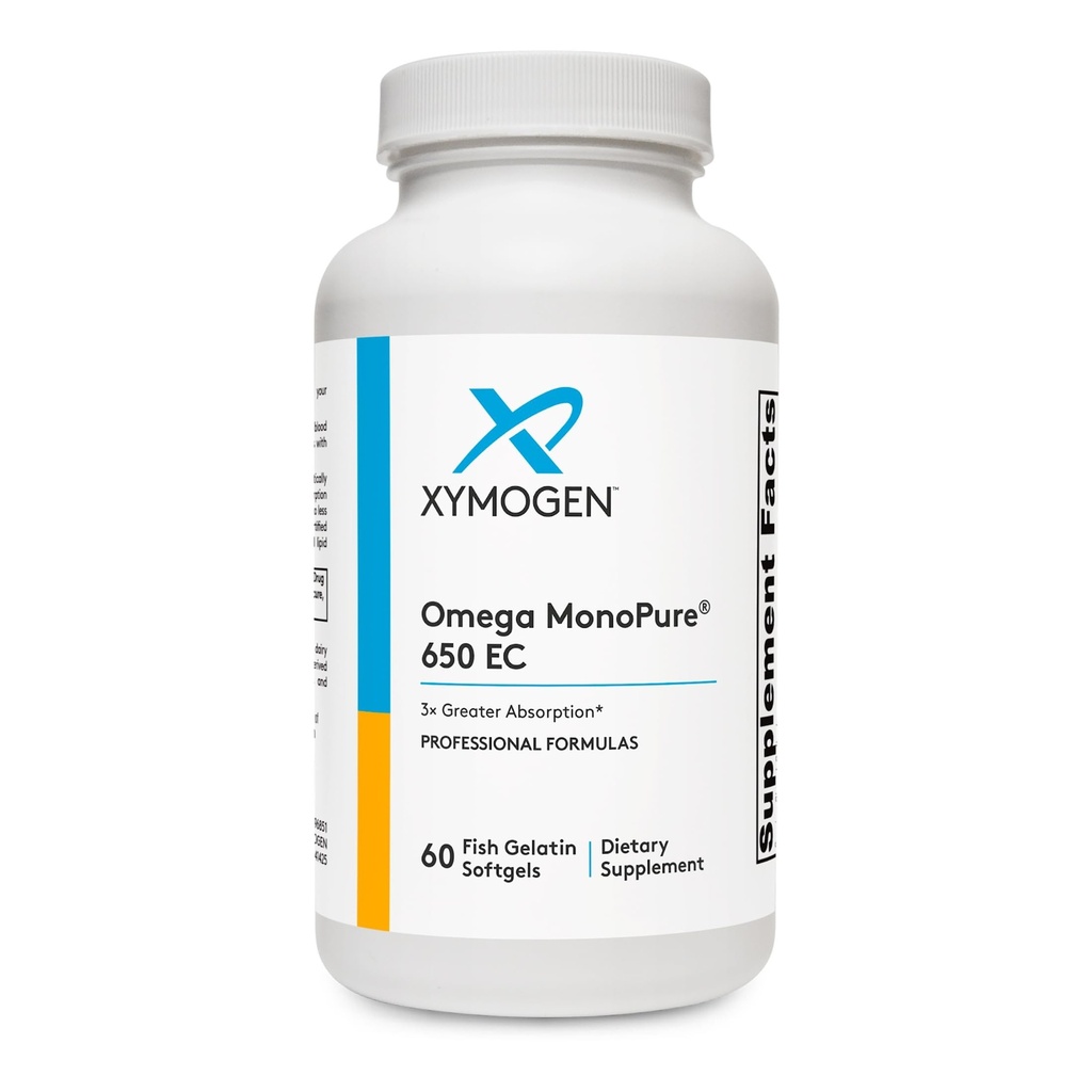 XYMOGEN Omega MonoPure 650 EC - Omega-3 Fish Oil Supplements für Damen und Herren - mit EPA, DHA & DPA - Kleinere Softgels mit 3X Greater Absorption - Unterstützt ein gesundes Herz und Kognition (60 Softgels)