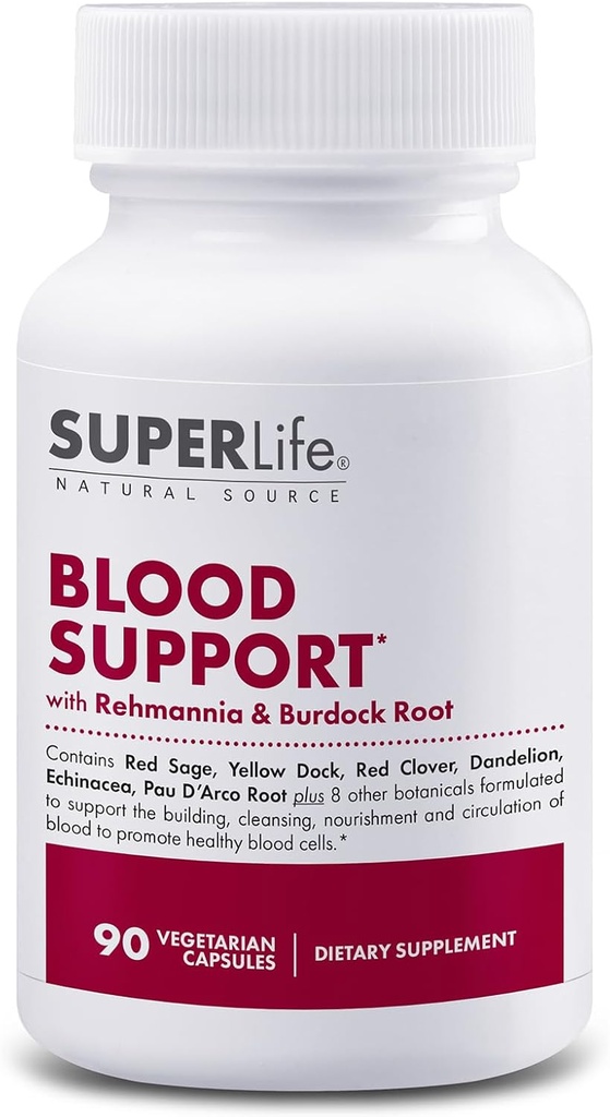 Blutunterstützung - mit Rehmannia, Dandelion, Red Clover, Burdock Yellow Dock, Echinacea & Pau D'Arco | Fördert Gebäude, Reinigung, Nourishment & Zirkulation von Blut | Supplement - 90 Kapseln