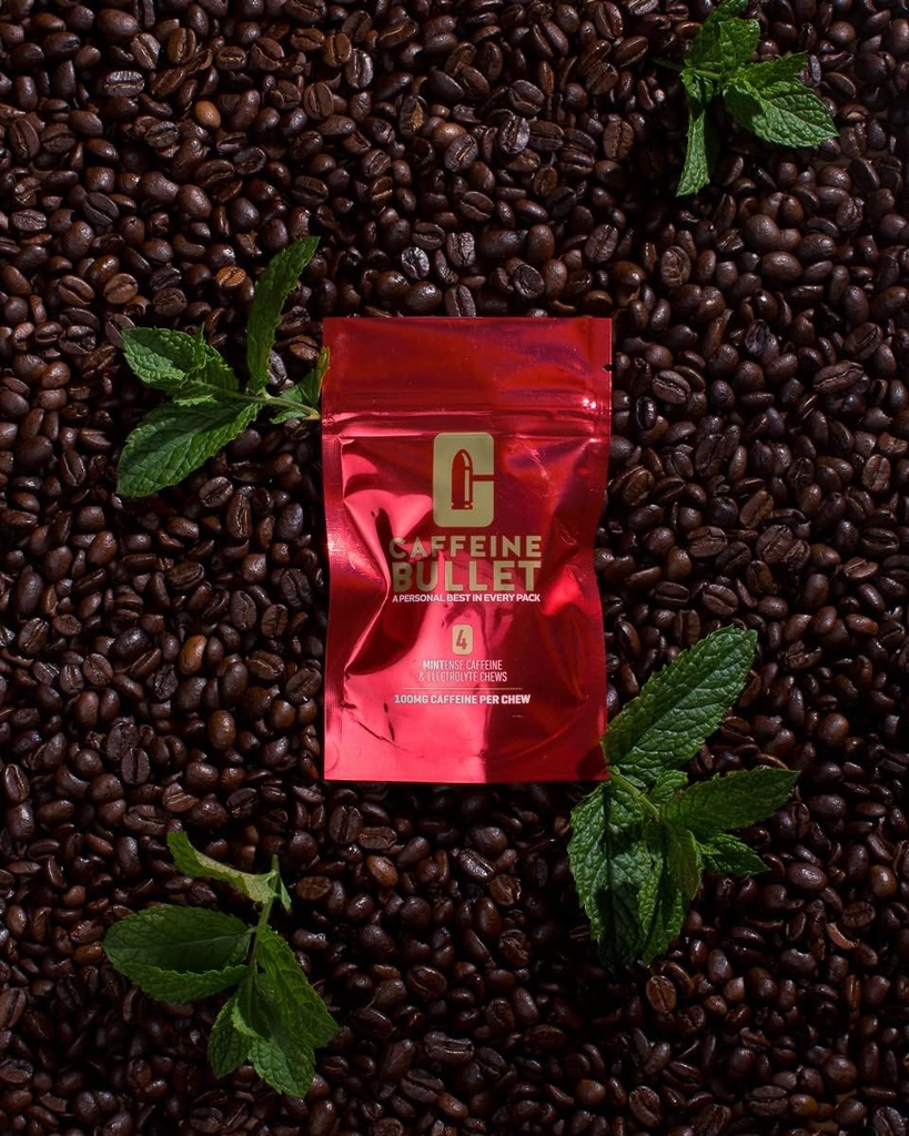 Caffeine Bullet 120 Mint Caffeine Gommies pour adultes = 12000mg Caffeine Kick, Faster Than Running gels & Energy Chews, mi-course, cyclisme, jeu et Endurance Sports mâcher énergie Boost
