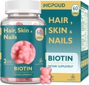 Hair Skin and Nails Biotin Gummies, Supports Healthy Hair, Skin & Nails, Vegan Vitamins for Women & Men, Supports Hair Growth and Stronger Nails, Healthy Skin, 30 Day Supply