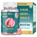 Peau et ongles de cheveux Biotin Gummies, soutient cheveux, peau et ongles sains, Vitamines végétaliennes pour les femmes et les hommes, soutient la croissance des cheveux et des ongles plus forts, peau saine, 30 jours d'approvisionnement