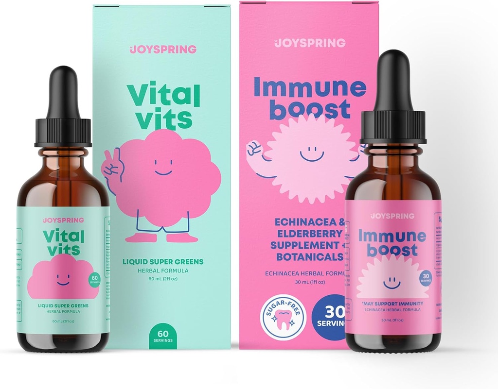 JoySpring Vital-Set - Kinder Vitamine & Minerals Natürlich Sourced | Non-Alcoholic, Sugar-Free Liquid Formula | Immunität Gesundheitsunterstützung | Vegan & Vegetarische Multivitamin Supplement