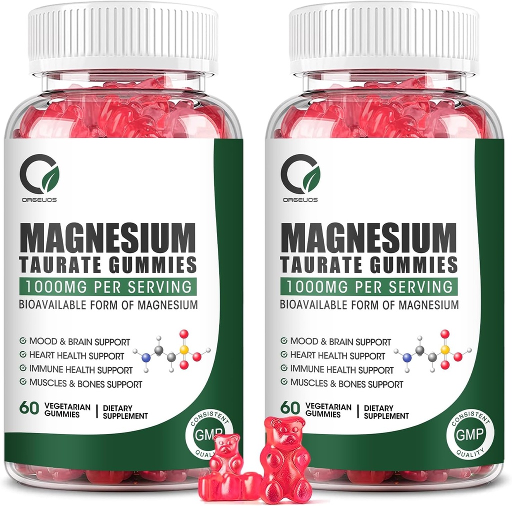Gommies Taurate de magnésium - Taurate de magnésium, Glycinat de magnésium, Citrate de magnésium et vitamine B6 de zinc, soutien de la santé cardiaque, relaxation musculaire, santé osseuse - 120 Compte