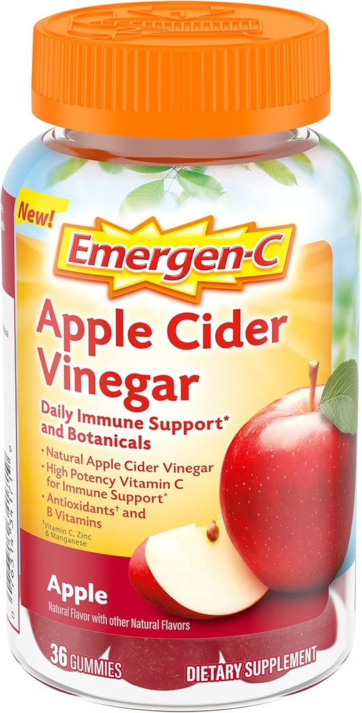 Emergen-C Apfel Apfelessig Vitamin C Gummis, Nahrungsergänzungsmittel für Immununterstützung, Apfel - 36 Zähler