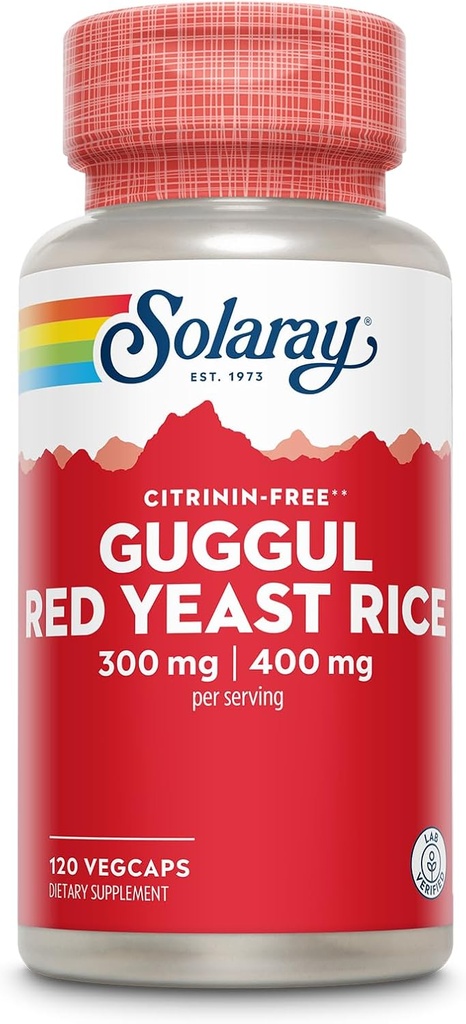 SOLARAY Guggul Gum Extract & Red Yeast Rice - Healthy Cardiovascular Function Support - Lab Verified - 60 Servierungen, 120 VegCaps