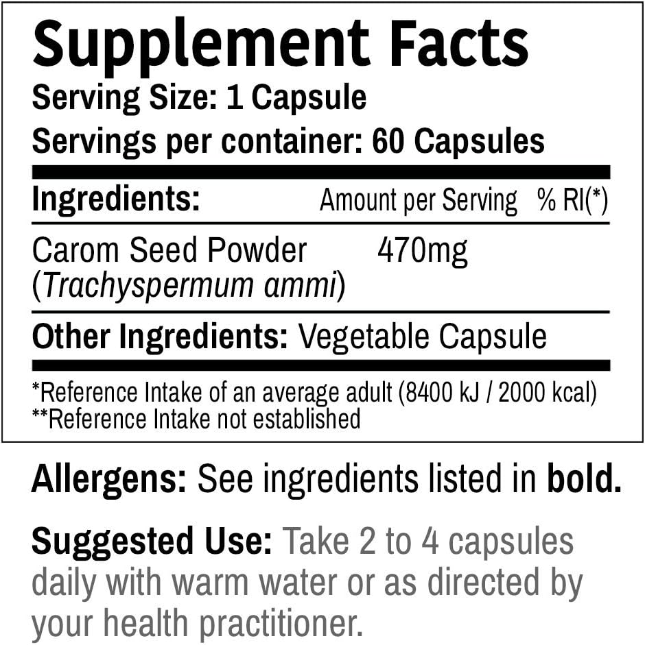 DR WAKDE'S Capsules de graines de carome (Semences Celery, Ajwain, 60 capsules de légumes, supplément à base de plantes, Herbe ayurvédique, tout naturel, végétalien)