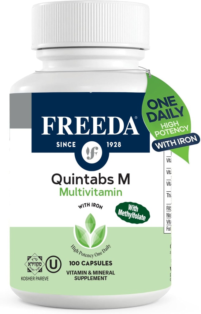 FREEDA Multivitamin – Quintabs-M mit Eisen – Kosher Multi Vitamins Ergänzungen für Frauen Gesundheit - Multivitamine für Frauen & Eisen-Defizienten Männer Erwachsene Vitamine Multivitamin (100)