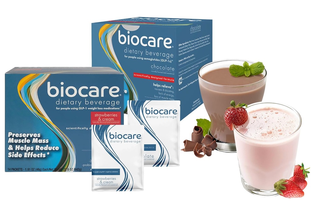 Ernährungs Getränke für GLP-1 Benutzer, Diät-Pulver-Getränk bietet 20g essentielles Protein, 26 Vitamine/Minerale, hilft Übelkeit, Bloating, Verstopfung, Schokolade und Erdbeere & Creme