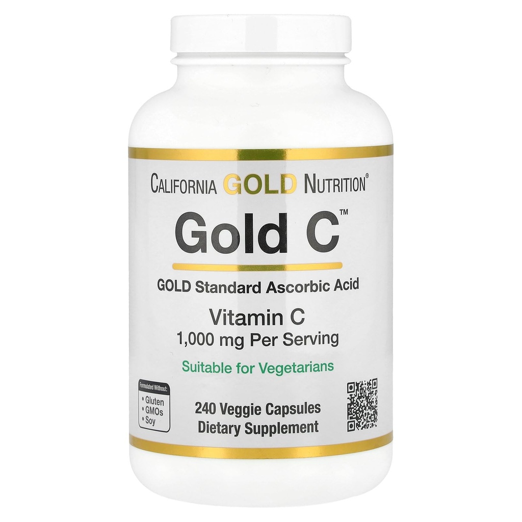 California Gold Nutrition Gold C USP Grade Vitamin C Supplement - Immune Support & Seasonal Wellness - Vegetarian Friendly - Glutenfrei, Nicht-GVO - 1000 mg - 240 Veggie Kapseln