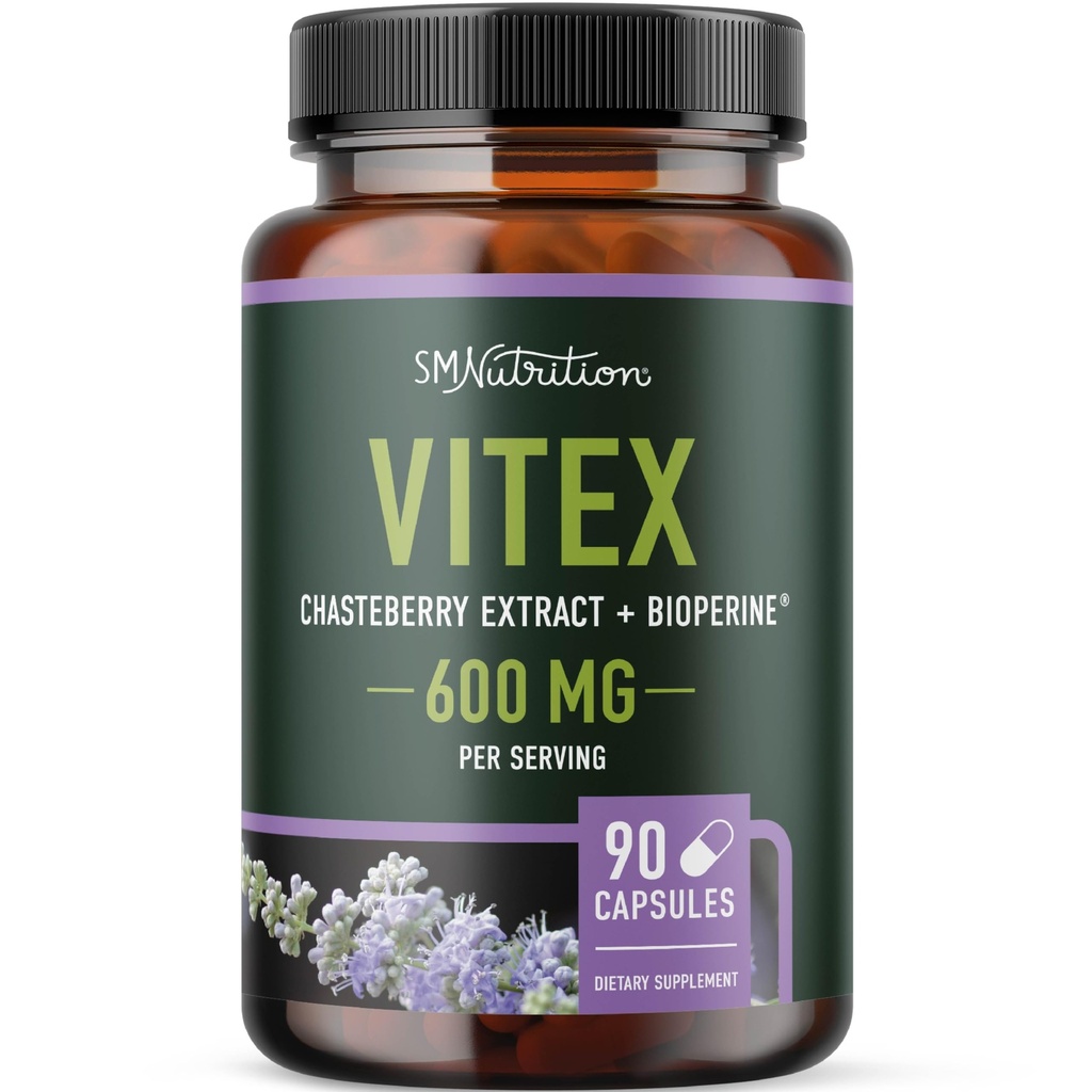 Vitex Chasteberry Supplement 600mg | Agnus Castus für Frauen Hormon Balance, Menopause, Menstrual Regularity & Hormonal Akne* | Zertifiziert Glutenfrei, Vegetarisch | 90 Kapseln, 3-Monat Versorgung