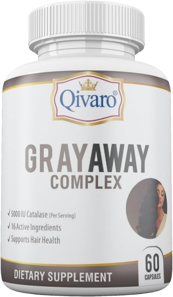Gray Away Complex - Fortgeschrittene Unisex Ergänzung für natürliche Haarfarbe Erholung - Reverses Graying für Männer und Frauen - 60 Kapseln