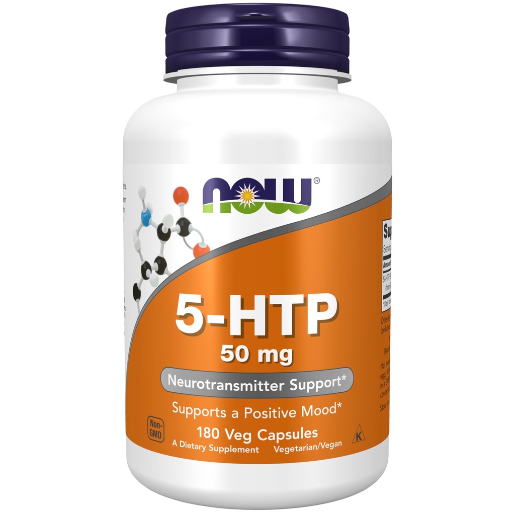 NOW Nahrungsergänzungsmittel, 5-HTP (5-Hydroxytryptophan) 50 mg, Neurotransmitter-Unterstützung*, 180 Veg Kapseln