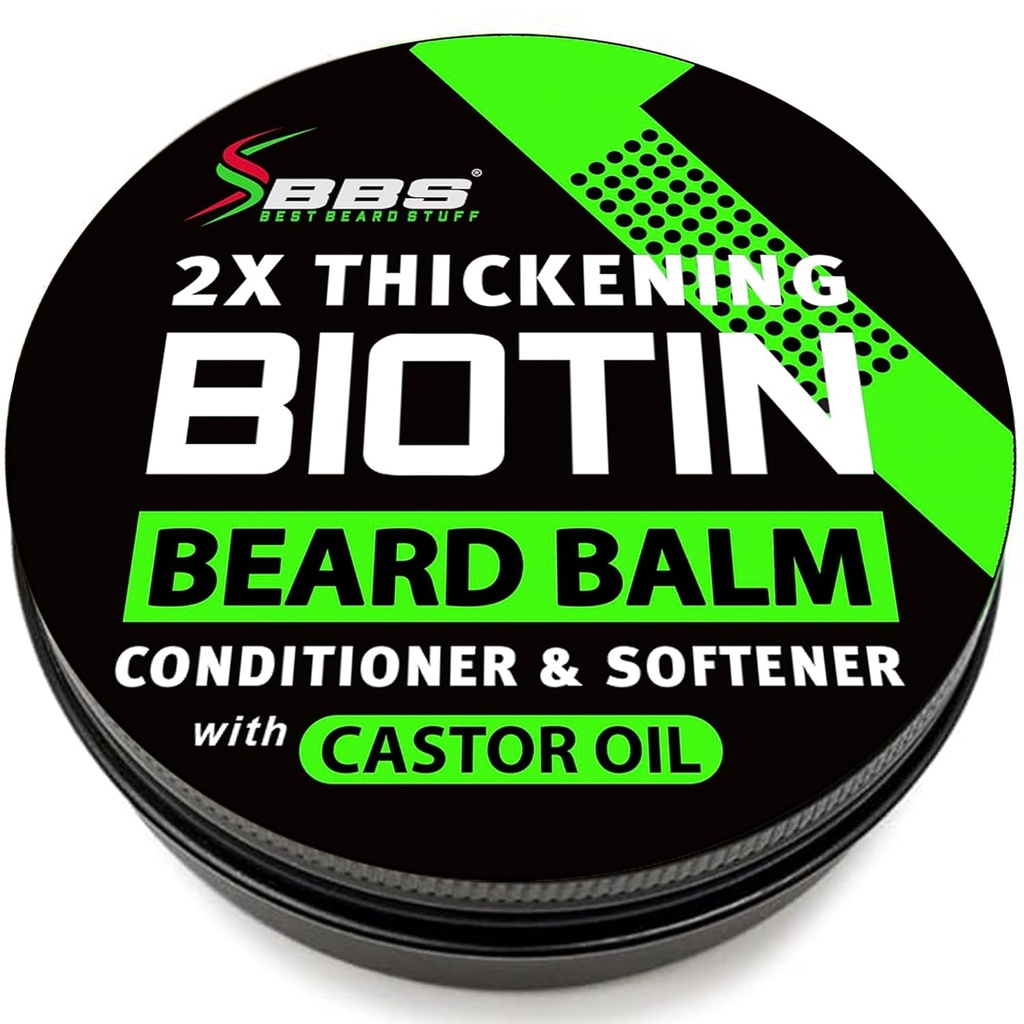 Biotin Bart Balm für Herren - 2X Verdickung für Bart und Schnurrbart - Bio Mustache Wax mit Rizinusöl & Meadowfoam – Hydrating Gesichtshaarwachstum Balm & Leave-In Conditioner