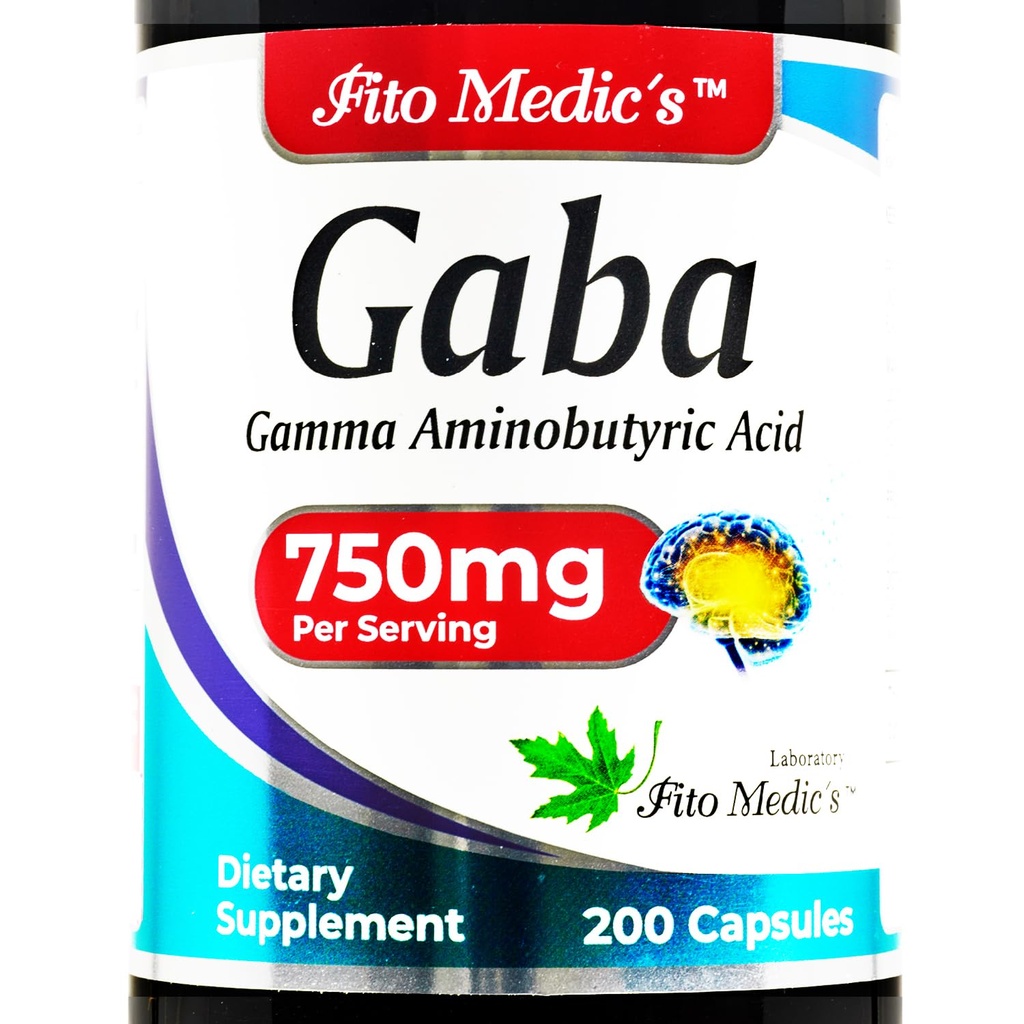 Lab- GABA de FITO MEDIC, 750 mg par portion, 200 capsules, suppléments GABA, absorption ultra élevée - acides aminés - GABA poudre - acide butyrique s.