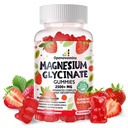 Glycinat de magnésium 2500mg - Supplément de potassium de magnésium sans sucre avec vitamine D, B6, CoQ10 pour calme d'humeur et de sommeil - 90 Gummées de fraise