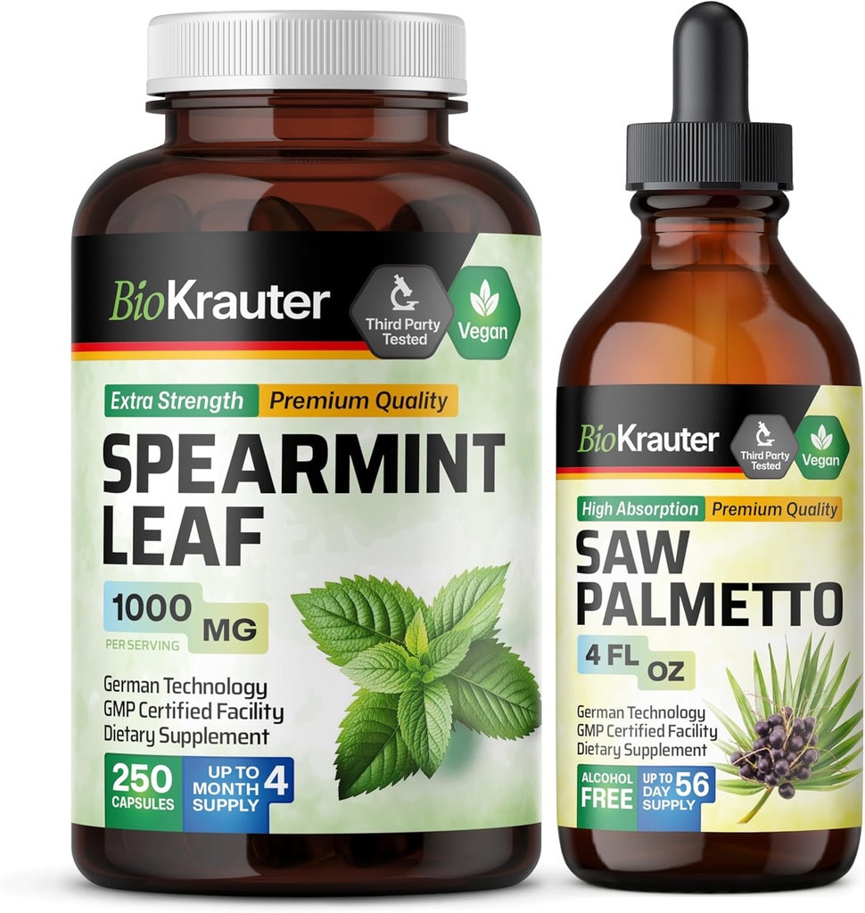 BIO KRAUTER Spearmint 250 Kapseln & Säge Palmetto Tinktur 4 Fl. Oz.