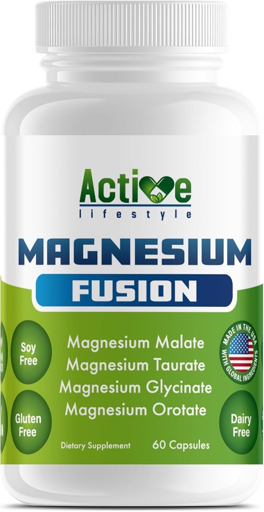Active Lifestyle 4X Magnesium Supplement, Magnesium Glycinate, Taurate, Malate, Orotate Complex, ruhige Schlaf, GMO Free, Glutenfrei, Sojafrei, Dairy Free, Lab Tested, Made in USA