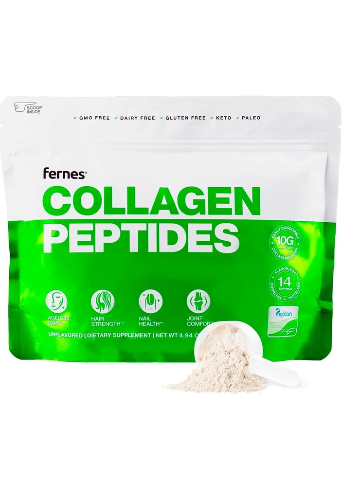 Hydrolysed Collagen Peptides Supplement für Damen und Herren - Gelenk, Haar, Haut und Nägel Unterstützung - Gras Fed Typ I & III - Keto, Paleo - 14 Servierungen, 4,9 Unze, Unflavored Powder