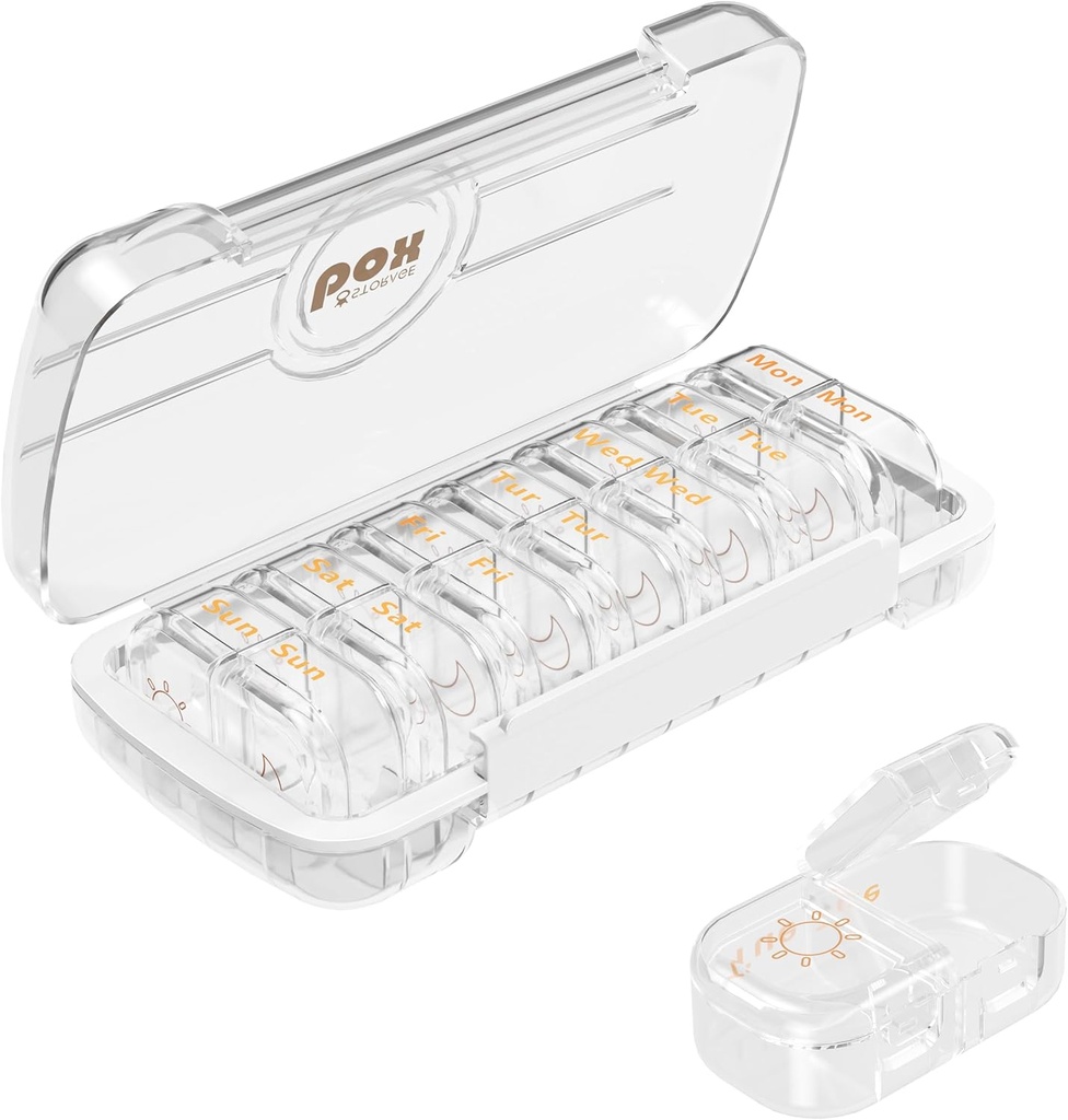 HBlife Wöchentliche Pille Organizer und Spender 2 Mal pro Tag, täglich AM und PM Reise Pille Box Container 7 Tage für Vitamine, Medikamente, Ergänzungen und Fischöl, Dustproof Medicine Divider Case (Clear)