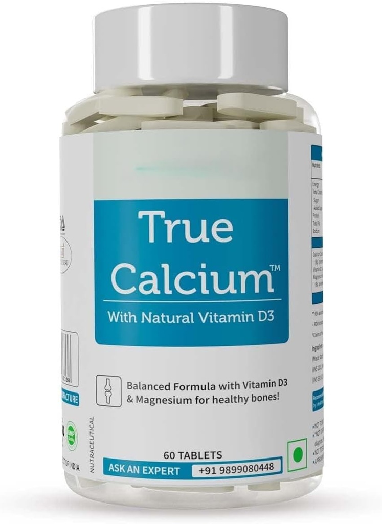 Calcium 1000mg Supplement für Männer und Frauen mit pflanzlichem Vitamin D3 & natürlichem Magnesium für gesunde Gelenke - 60 Vegan Tabletten