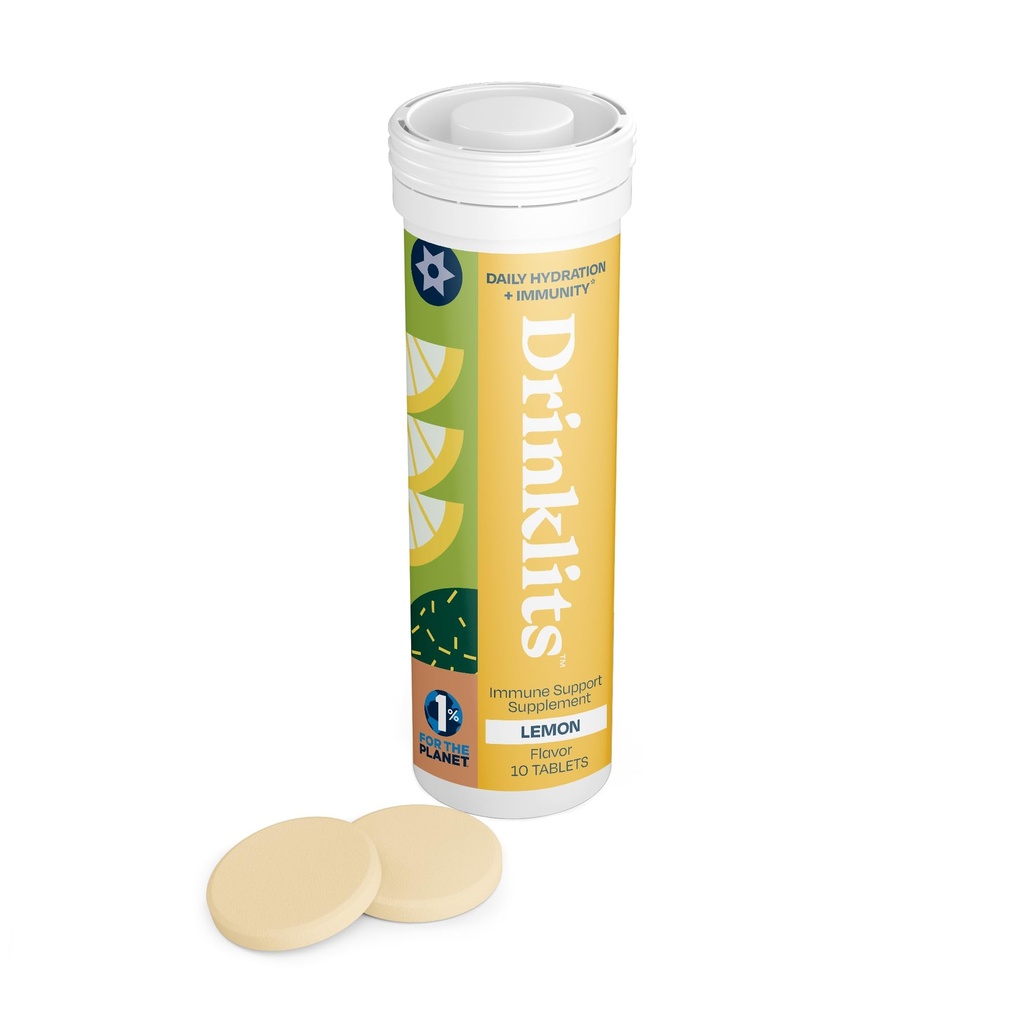 Drinklits Lemon Daily Immun Support Tabletten | 0g Zucker - Vitamin C - Elektrolyte - Botanische Mischung | Single Tube (10 Tabletten/Servings)