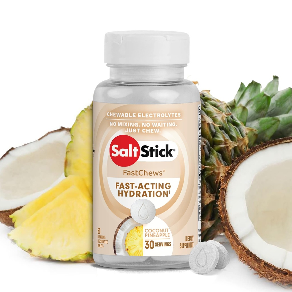 SaltStick Electrolyte FastChews - 60 Ananas de coco Electrolytes à croquer - Comprimés de sel pour la course et l'hydratation, Electrolyte Chews - 60 Compte