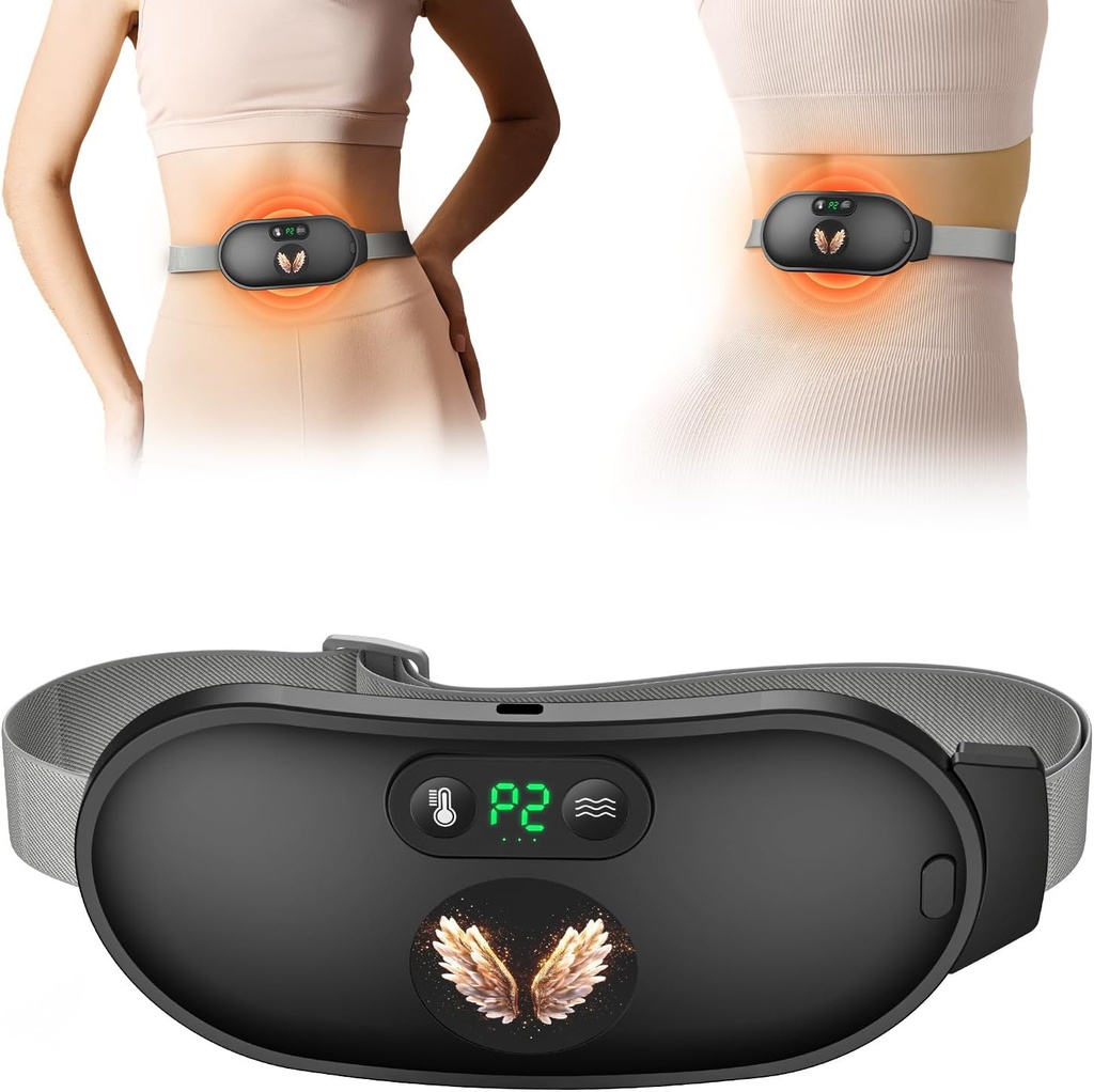 Heizkissen für Periodenkramps, schnelle Heizung mit 6 Wärmestufen und 6 Massage-Modi, Tragbare Akku Menstruations-Heizkissen, Rücken- oder Belly-Periode Massager für Frauen und Mädchen, Schwarz