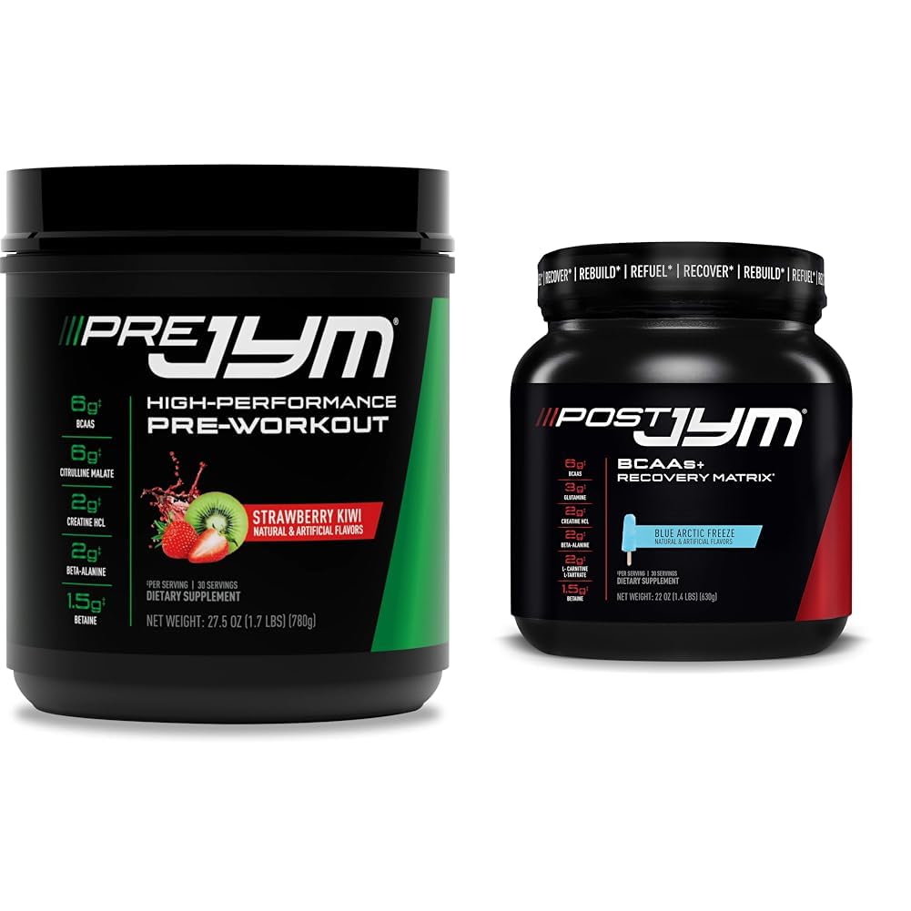 JYM Supplement Science PRE JYM 30 Servierungen - Erdbeer Kiwi & Post-Workout mit BCAA's, Glutamin, Kreatin HCL, Beta-Alanin und mehr, Blue Arctic Freeze, 30 Servierungen, 22 Oz