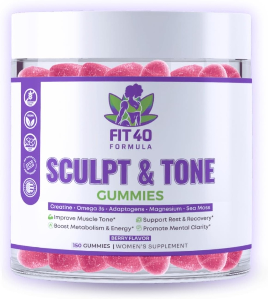 Sculpt & Tone Gummis für Damen 40+ | Kreatin, Magnesium, Tart Cherry & Sea Moss | Peri-Menopause Unterstützung, Energie & Post‐Workout Erholung | 150 Vegan Gummis