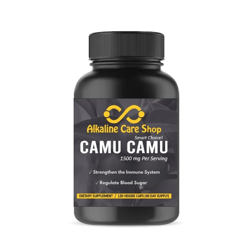 Soin d'alcaline de la vitamine C de Camu Capsules Camu,1500mg,100% naturel, aliments entiers, supplément non-OGM avec Camu Camu Extrait de l'immuno-collagène (120 Capsules de Véggie)