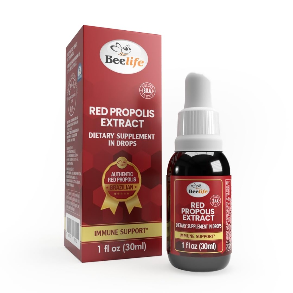 Extrait de propolis d'abeilles rouges, 100% de propolis d'abeilles extrait pur, hauts niveaux d'artepillin-C - Support immunitaire naturel- du Brésil, certifié ISO 22000, Kosher (30ml/ 1Fl.Oz)