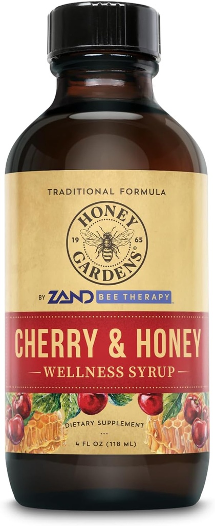 Honiggärten Kirsch- und Honigberuhigende Throat-Syup, Apitherapie-Formel mit Organic Raw Honey, Organic Apple Cider Essig, Black Cherry und Kräuterextrakte, 24 Servierungen, 4 FL. OZ.