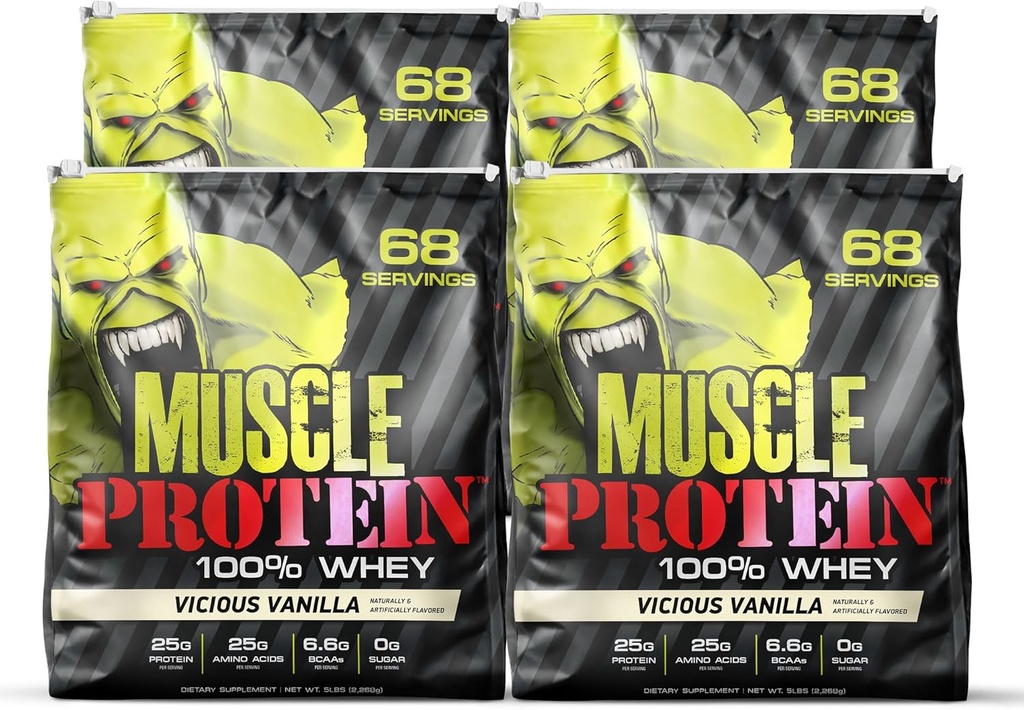 COLOSSAL LABS Muscle Whey Protein Flavored Protein Powder, 25.000mg Aminosäuren/Serving, Cold Filtered(Packaging May Vary) (20 Pound (Pack of 4), Vanilla)