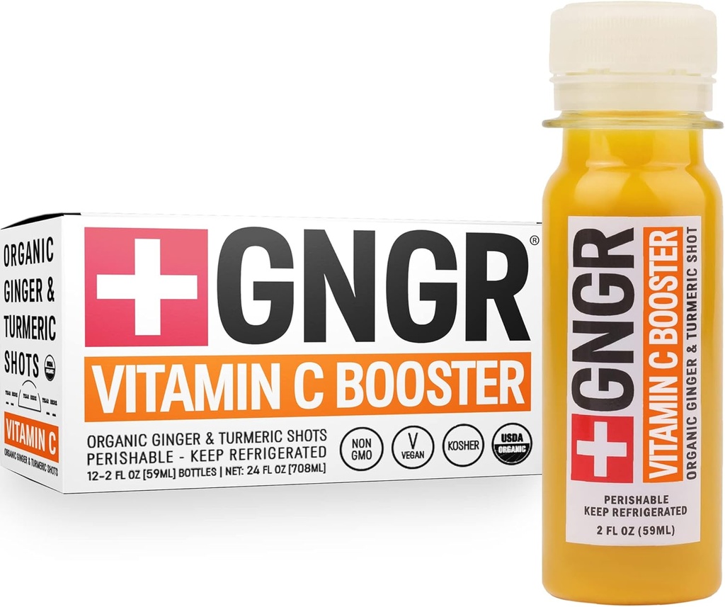 +GNGR Vitamin C Immunität Booster Cold-Pressed Ginger Shot mit Turmeric, Cayenne, Acerola, Immunität Shot mit peruanischen Ginger Juice für alle natürlichen Immun- & Verdauungsunterstützung 2 fl oz (Pack von 12)