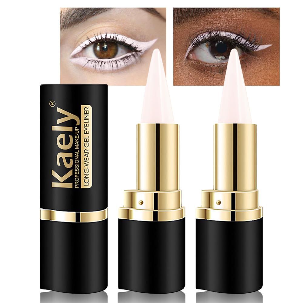 Kaely 2Pcs Quartz Queen White Gel Eyeliner Bleistift, Natürliche Creme Eye Liner Wasserdicht Smudge Proof, Matte Waterline Eyeliner Eyeliner Eyeshadow Stick, Aufhellen Augen Make-up, Vegan & Grau