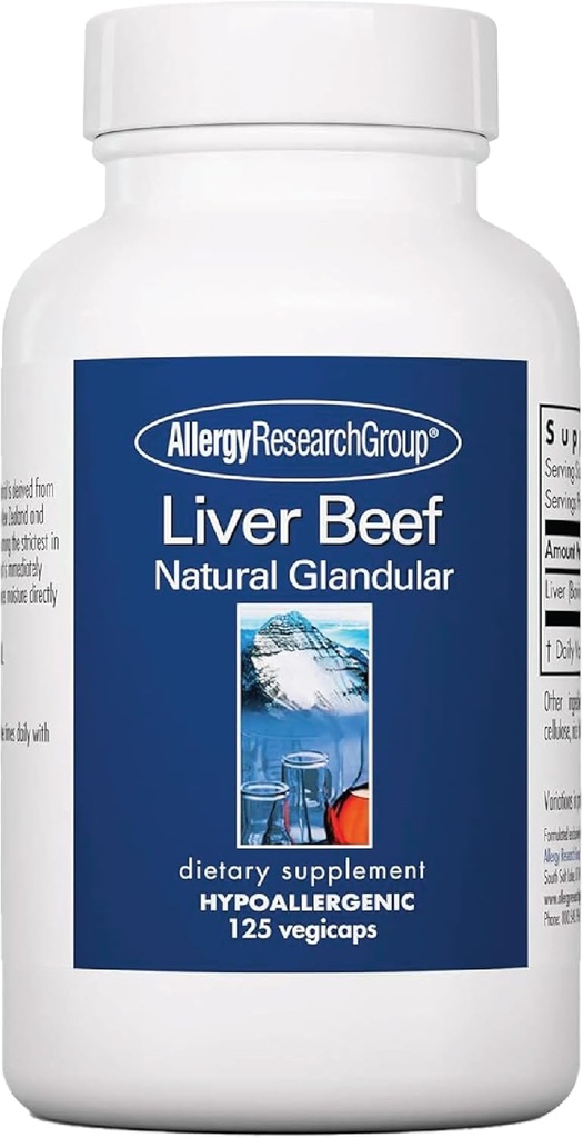 Allergy Research Group Beef Liver Supplement - Liver Function Support, Grass-fed Liver Capsules 1000mg, Glandular Liver Vitamine - 125 Count