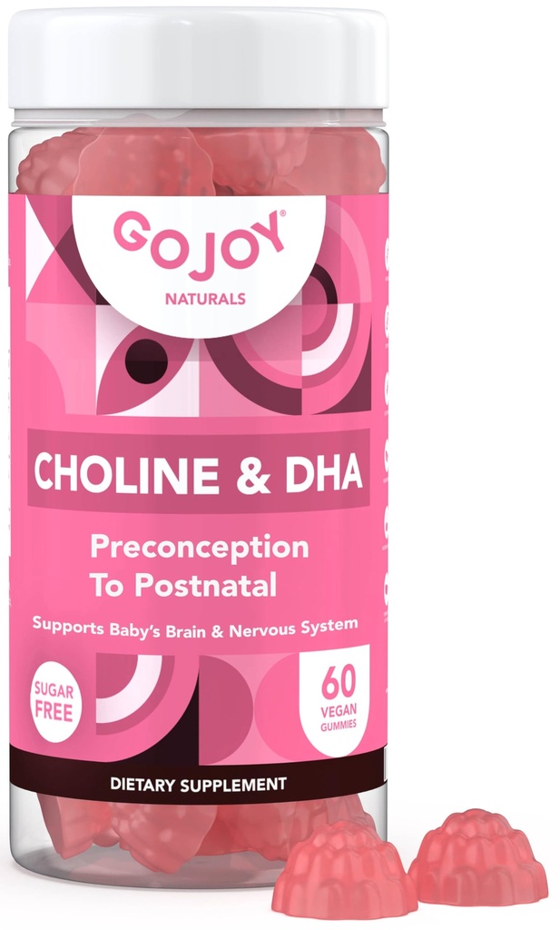 Pränatale Choline & DHA Gummie - Preconception to Postnatal Gummy Vitamin Supplement für schwangere Frauen - Gesüßt mit Mönchsfrucht - 3. Partei Getestet - Non GMO, Glutenfrei, Vegan